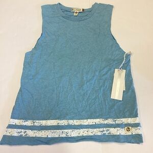 Lagaci Light Blue Tank With White Stripe Details.